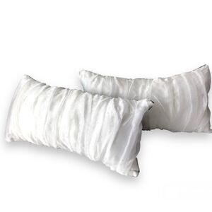 Sparkly Organza PAIR Bolster 12 x 24 White and Navy Accent Pillows NEW